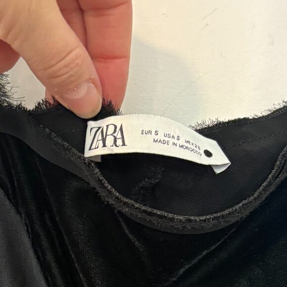 Zara Limited Edition Black Satin Shoulder Tie Camisole Slip On Midi Dress Size S - Picture 5 of 10